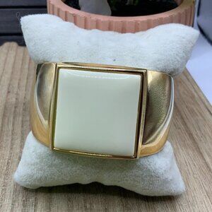 Avon Vintage Beige Cream Lucite Square Gold Tone Wide Cuff Bracelet